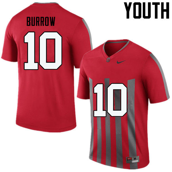 Ohio State Buckeyes Joe Burrow Youth #10 Throwback Game Stitched College Football Jersey